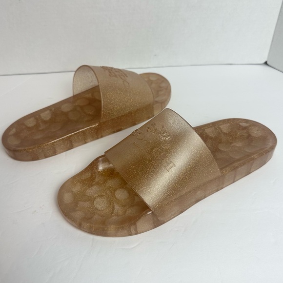 Coach Ulyssa Rubber Jelly Slide in Dark Gold Glitter with Logo Women’s Size 10 - Picture 11 of 11